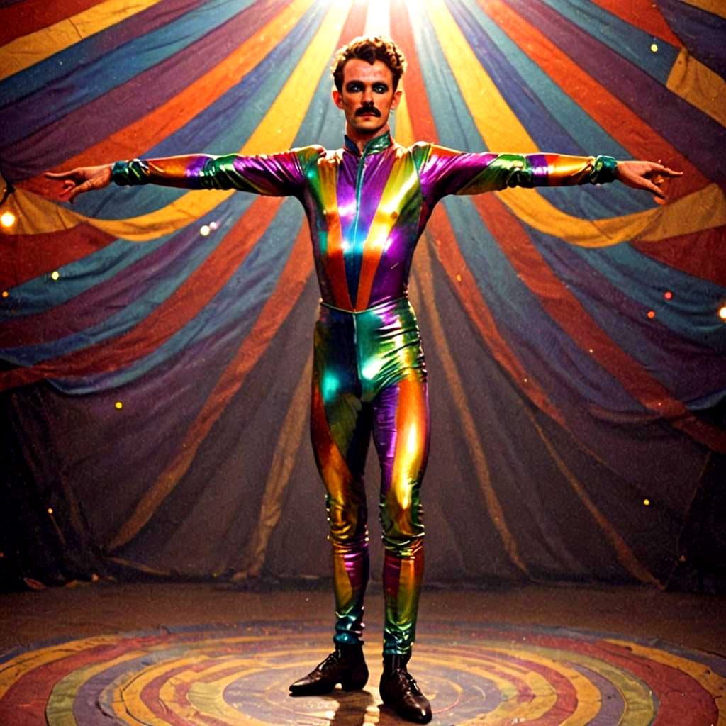 Acrobat Balances on Ball in Circus Tent