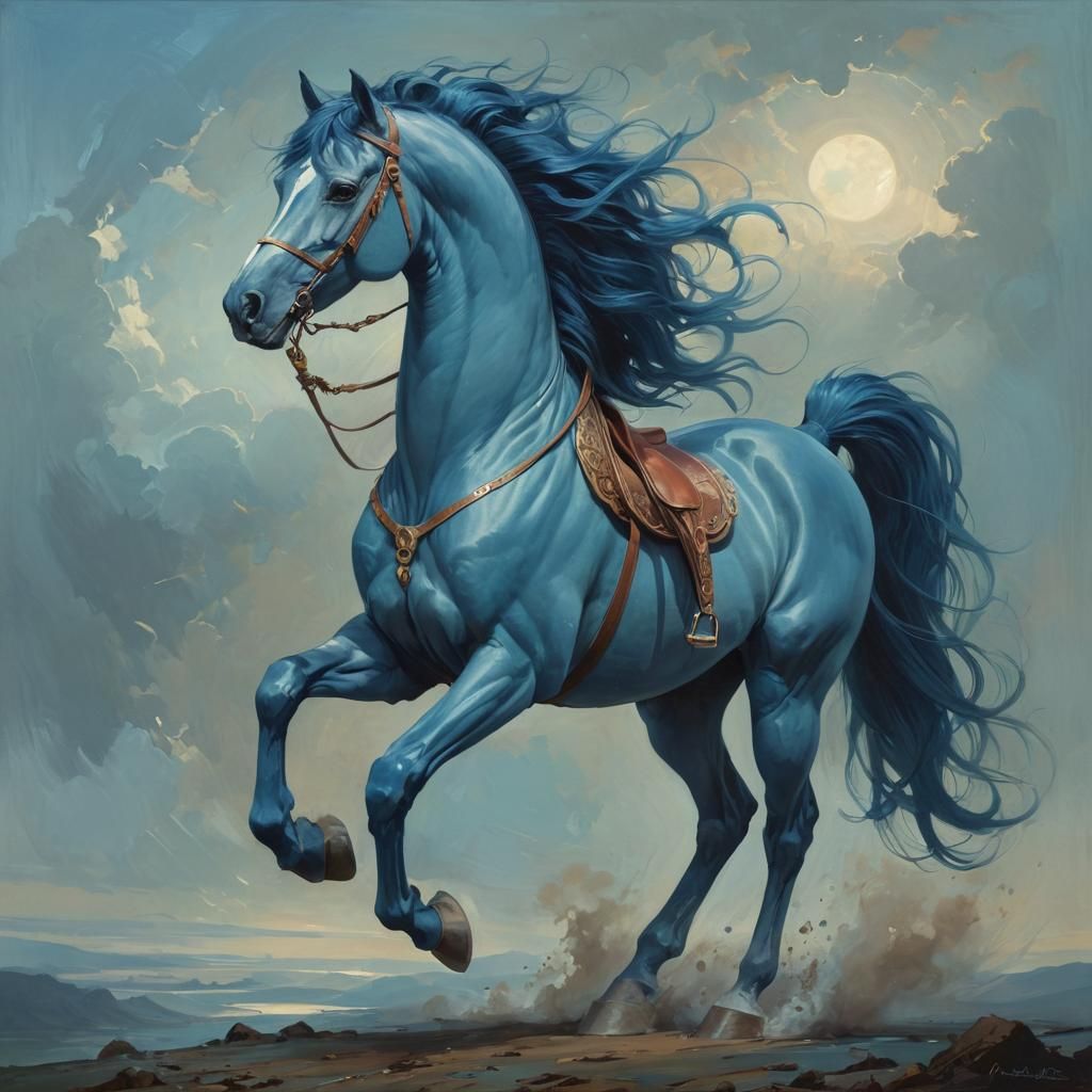 Blue Horse in Digital Fantasy Art Style