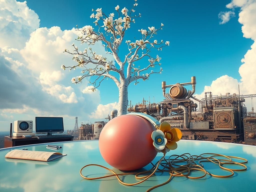 Ethereal Birch Tree in Whimsical Bureaucratic Wonderland