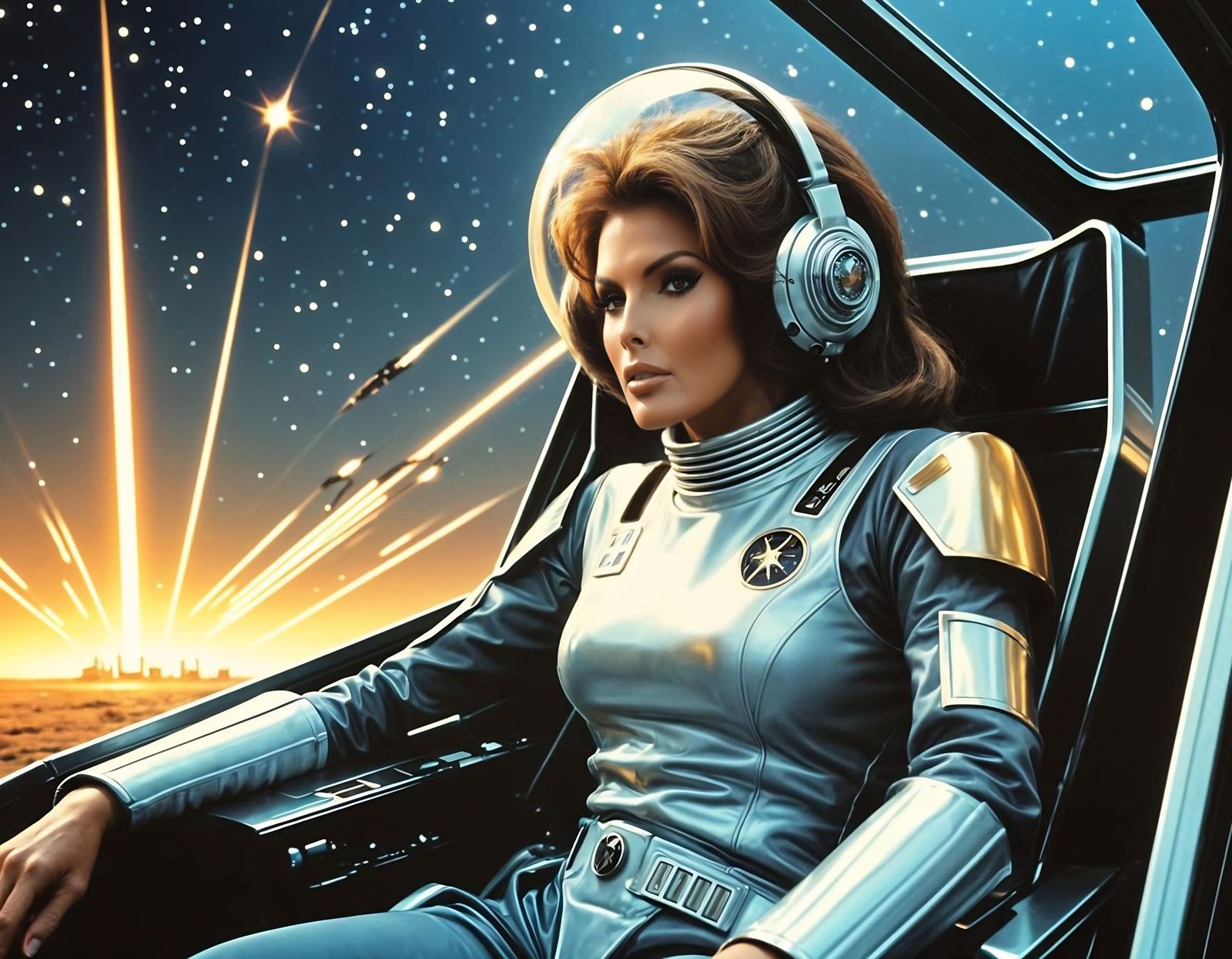 Cyberpunk Goddess in Space Suit in a Galaxy Landscape