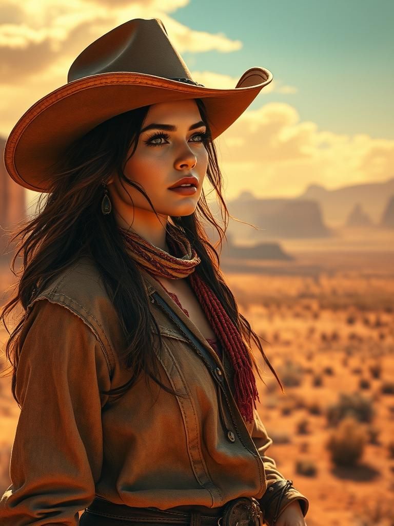 Female Cowboy in Breathtaking Western Landscape