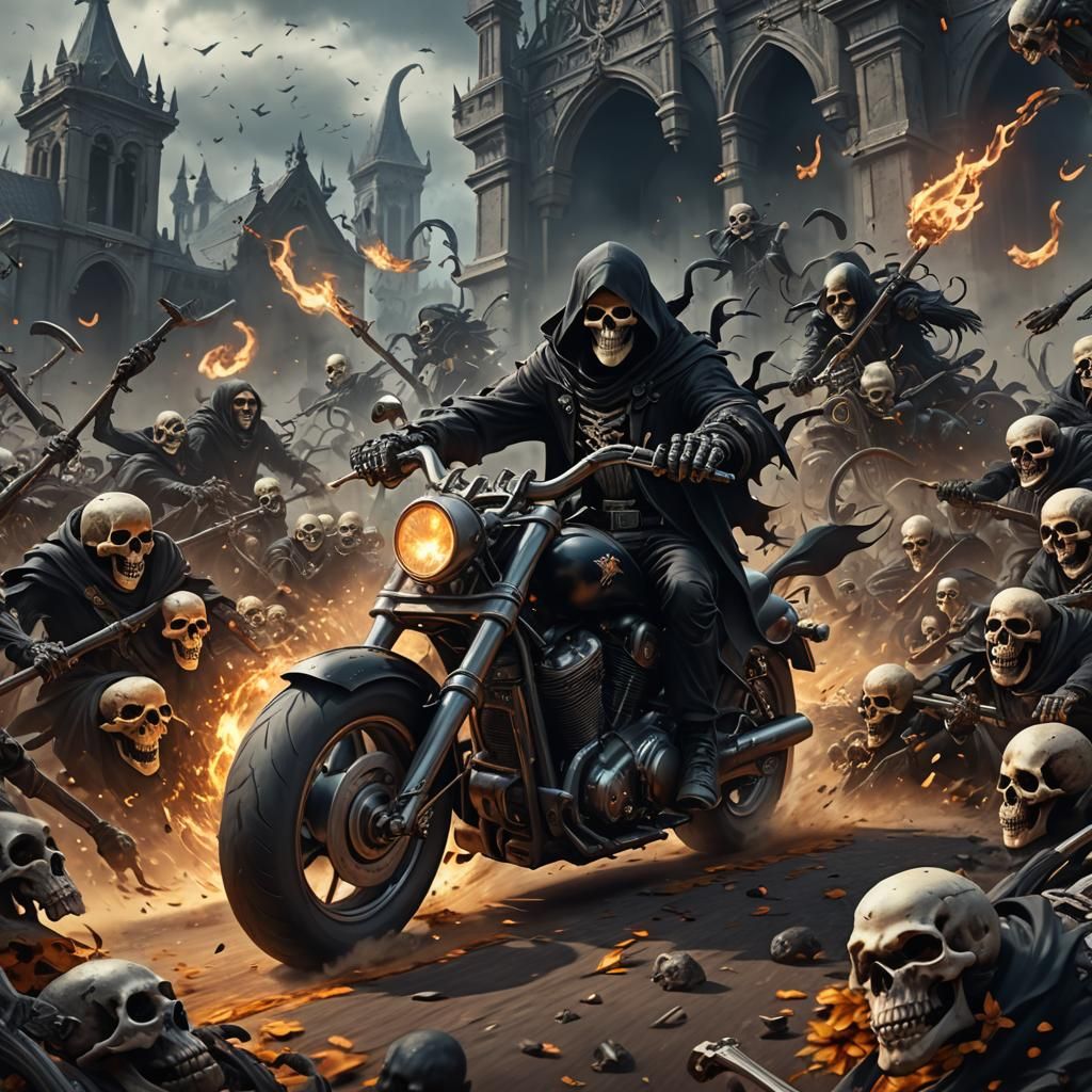 Grim Reaper on Motorcycle: Detailed Matte Painting
