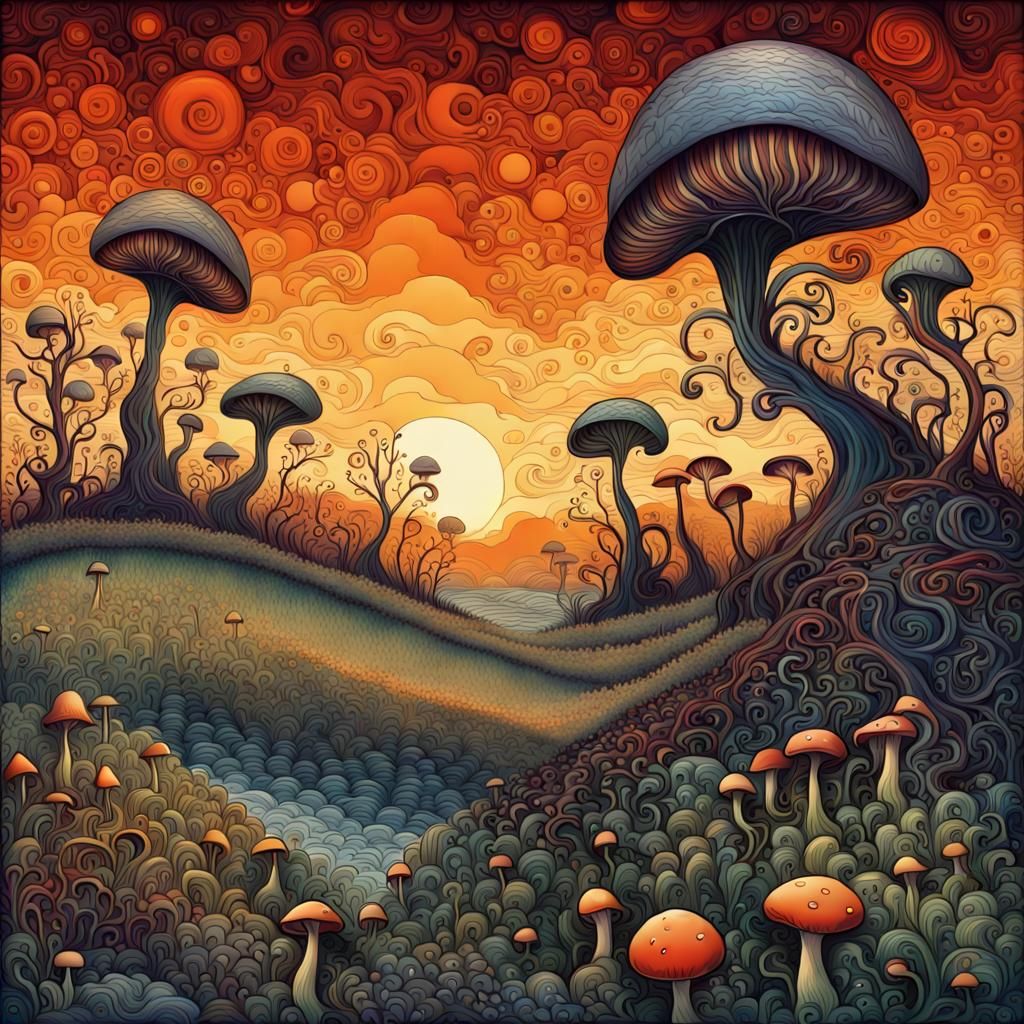 Fantastical Gothic Landscape with Alien Flora in Impressioni...