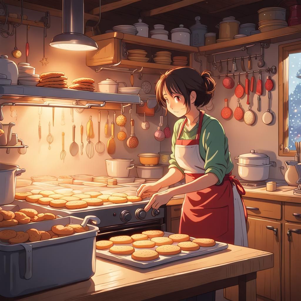Festive Christmas Baking in Anime Style