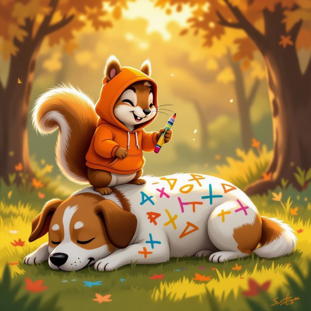 Squirrel's Mischief: Drawing on a Sleeping Dog