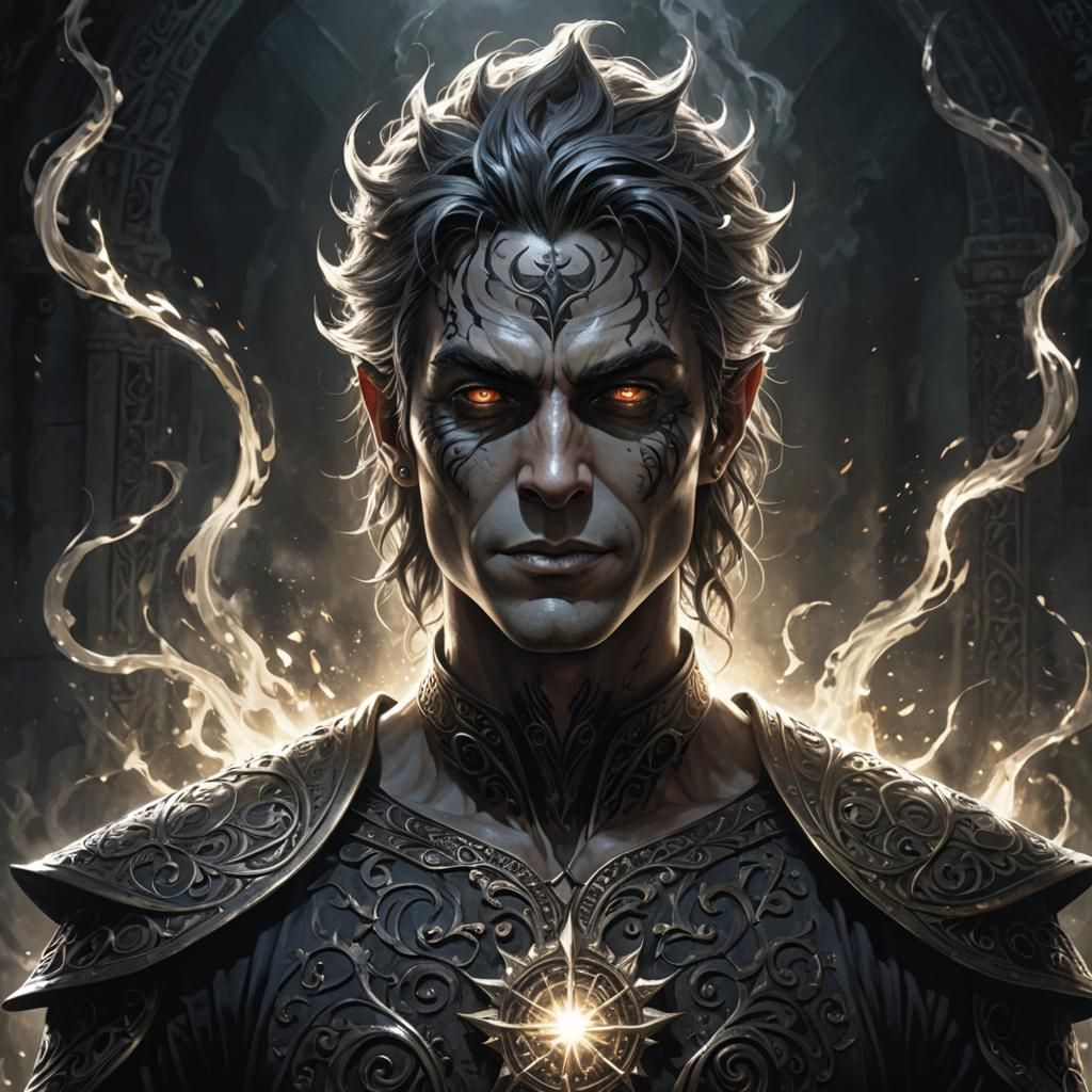 Shadow Sorcerer with Gleaming Eyes and Twisted Smile