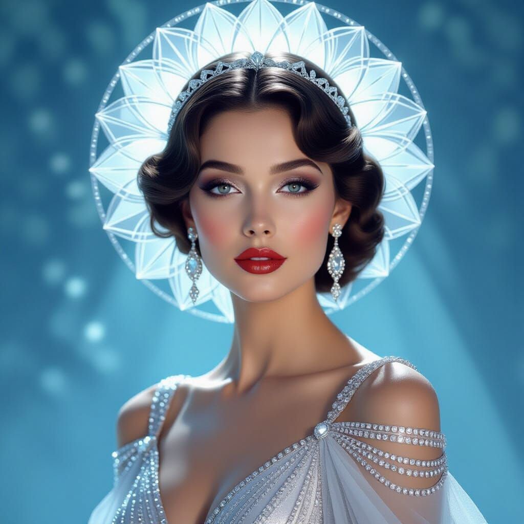 Art Deco Crystal Portrait with Geometric Halo