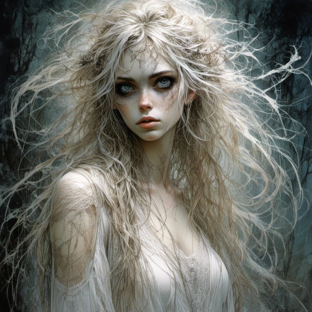 Ethereal Ghost Over Woman in Haunted Forest