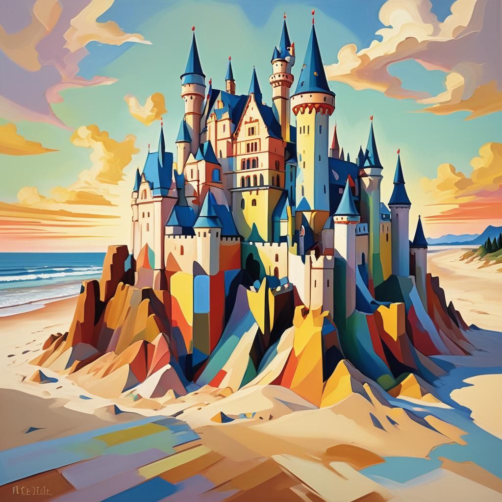 Cubist Sandcastle: Neu Schwanstein in Geometric Fauvism