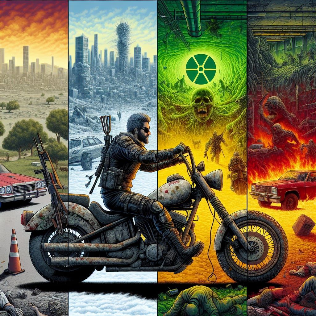Post-Apocalyptic Road Warrior on Motorcycle