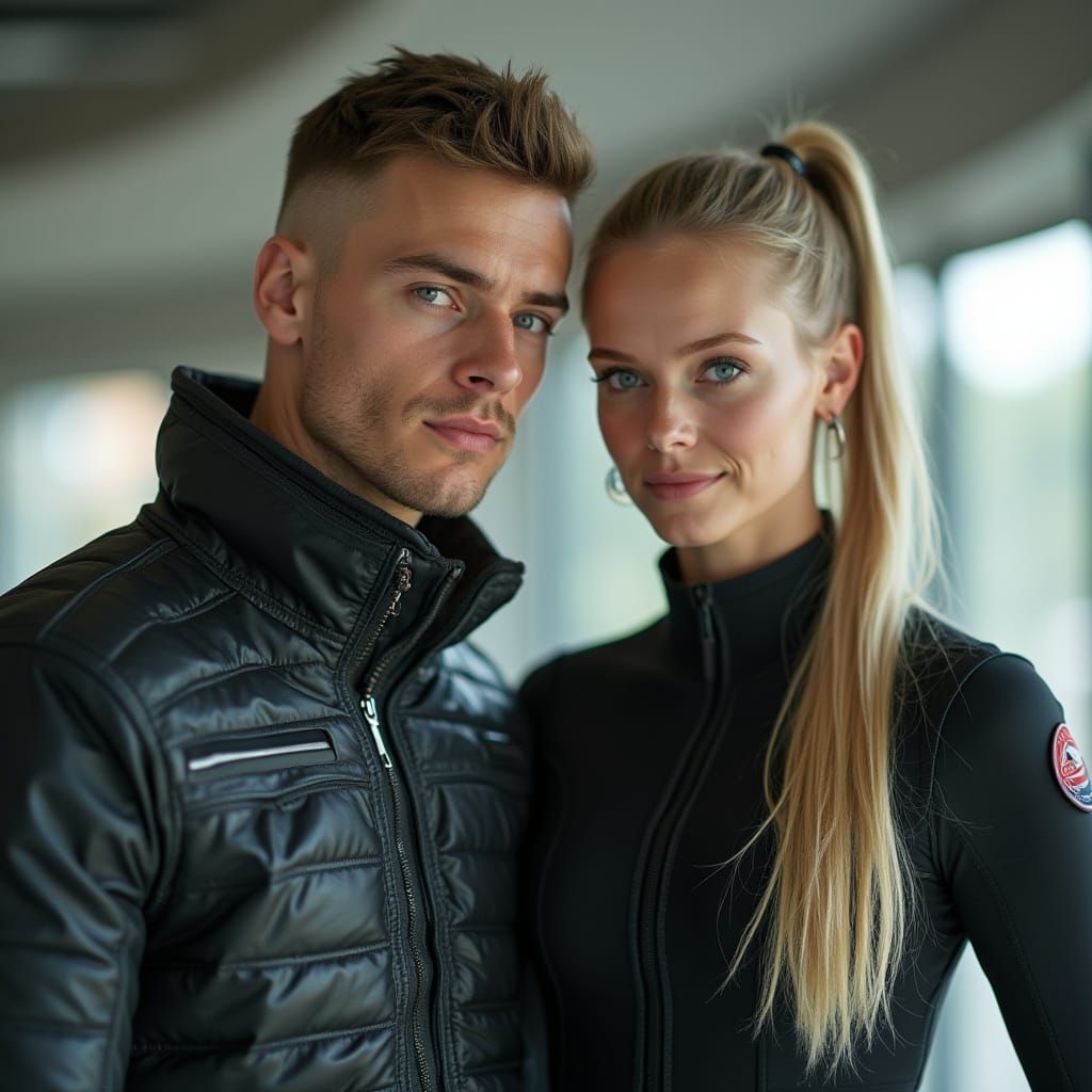 Futuristic Military Couple in High-Tech Gear