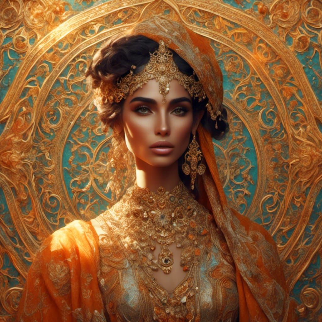 Scheherazade in Lavish Court, Persian Miniature Style