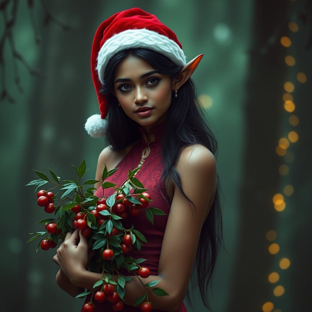 Fantastical Mistletoe Maiden in Rich, Emerald Forest