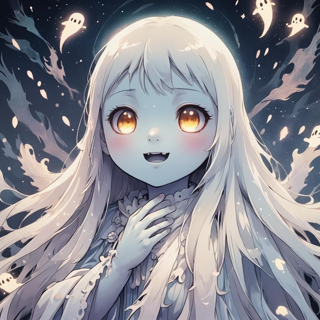 Cute Anime Ghost Portrait in Pastel Manga Style