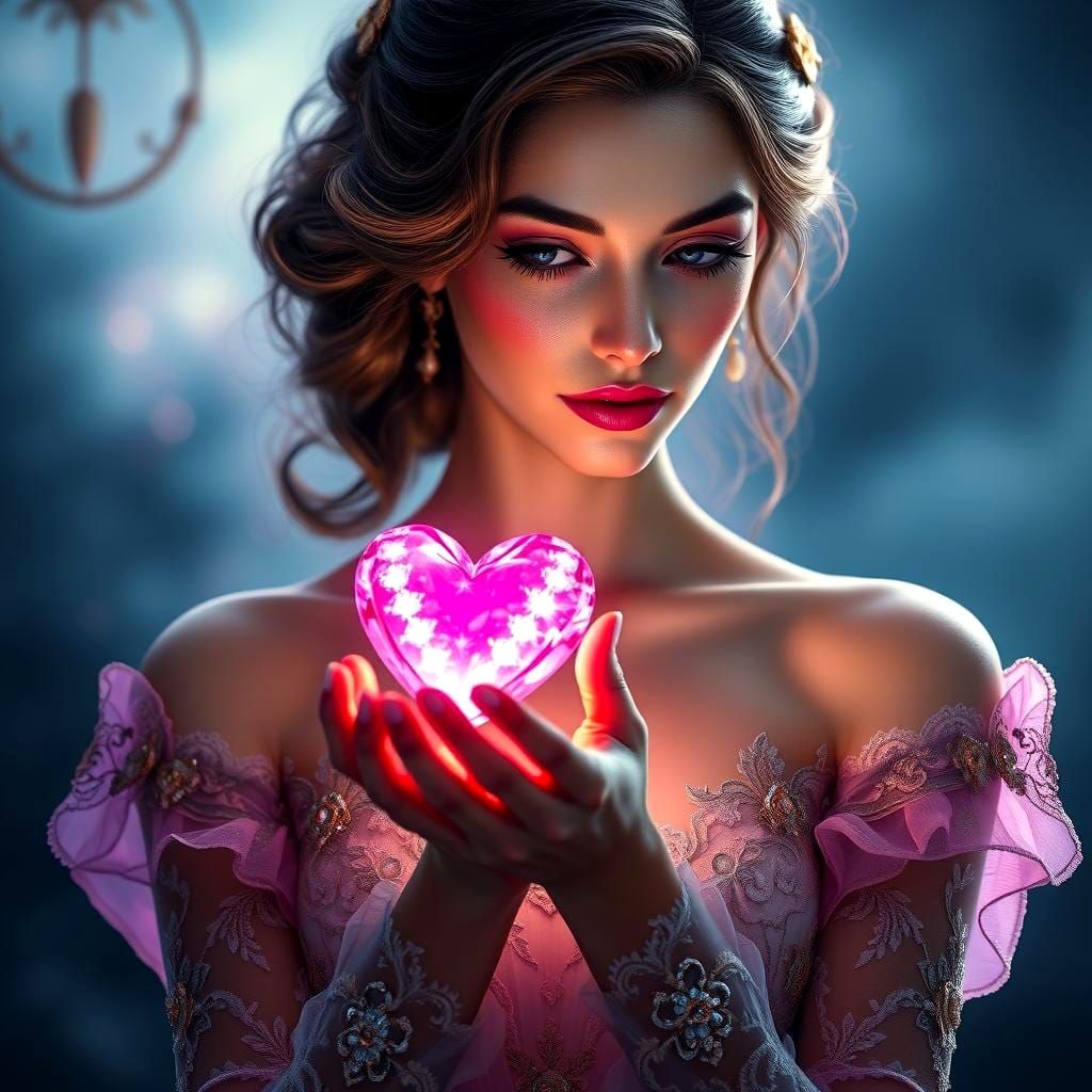 Woman Offers Shining Heart: Hyperdetailed Digital Portrait