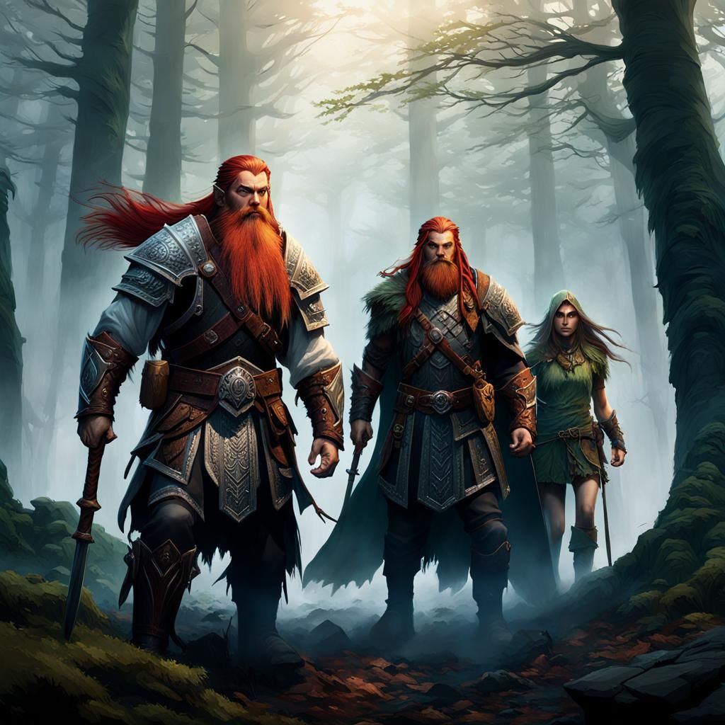 Dark Fantasy RPG Characters in Misty Forest