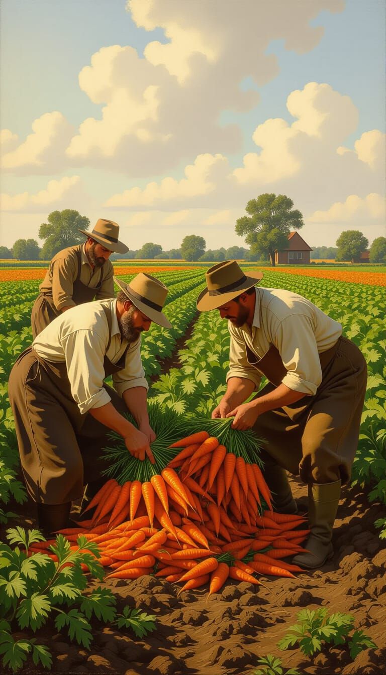 Dutch Farmers Harvest Carrots in 1600s Painting Style