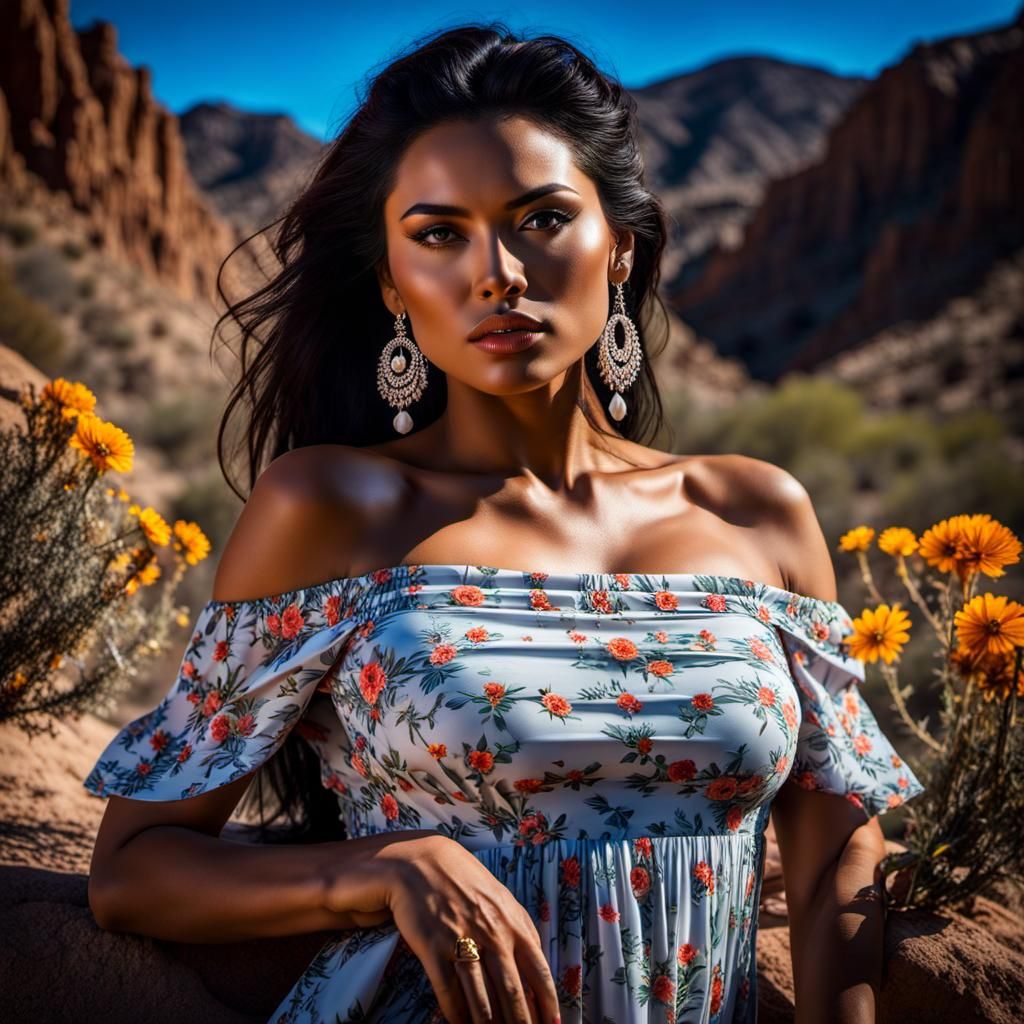 Mexican Woman's Desert Bath: Hyperrealistic Photography