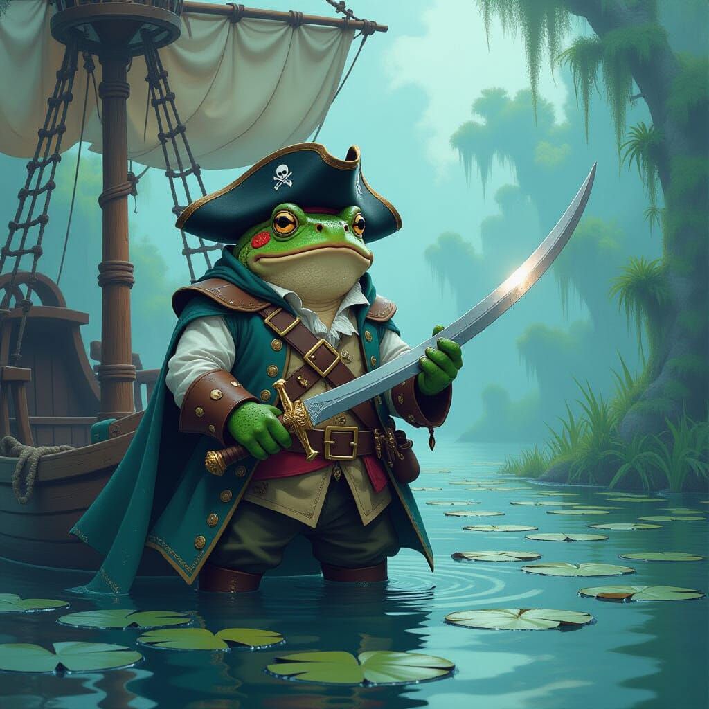 Toad Pirate Captain on Lily Pad Galleon in Misty Swamp