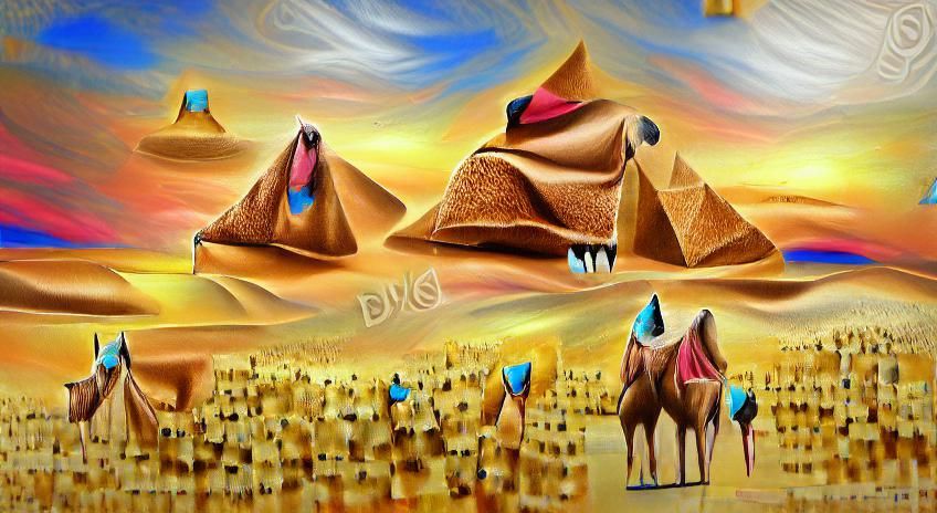 Surreal Desert Pyramids Painting in Egypt