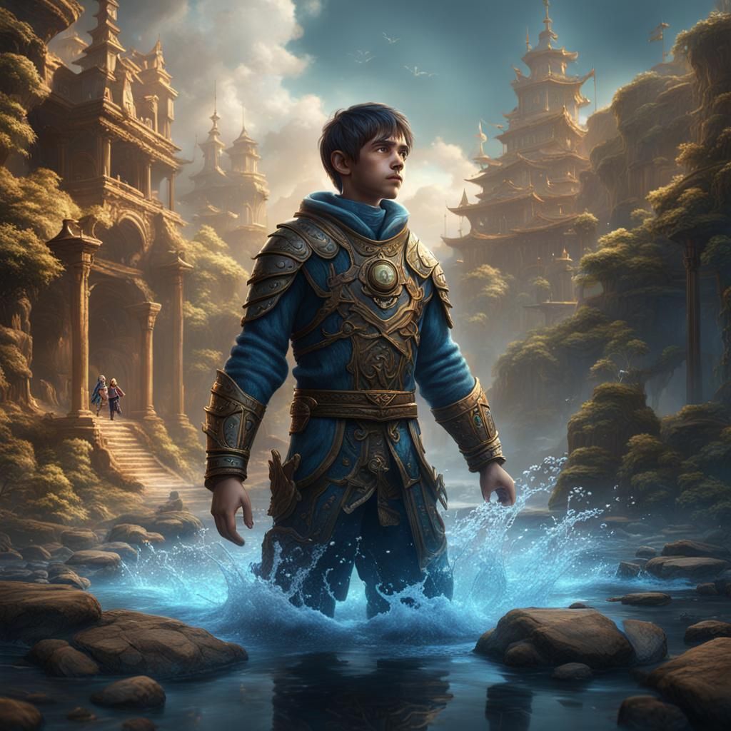 Boy with Water Element: Detailed Fantasy Art
