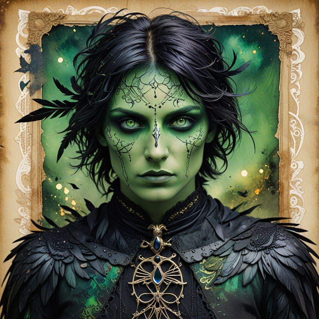 The Morrigan: Vintage Watercolor Illustration in Dark, Vibra...