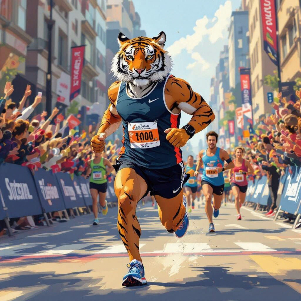 Tiger Running a Marathon