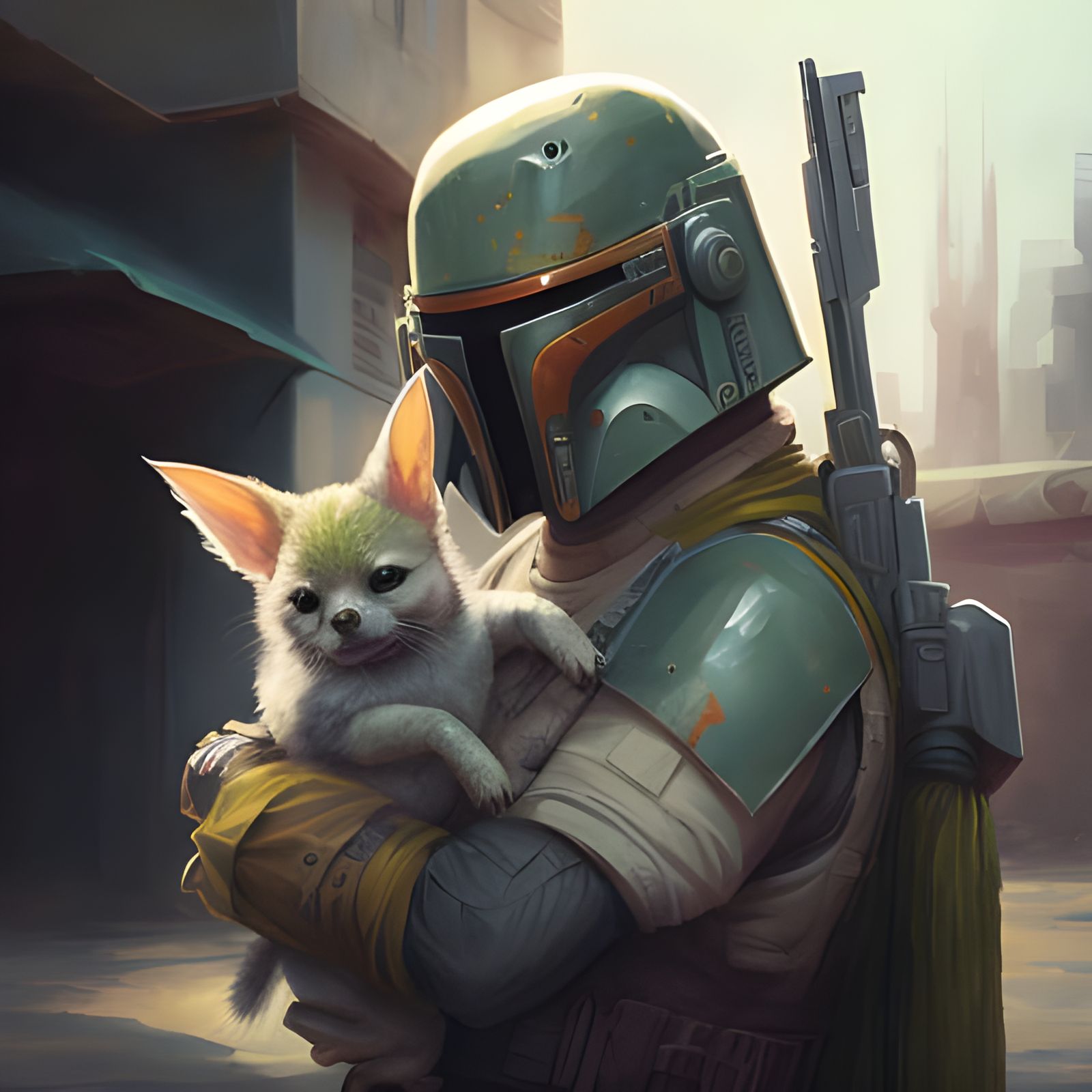 Boba Fett and Dog: Detailed Matte Painting
