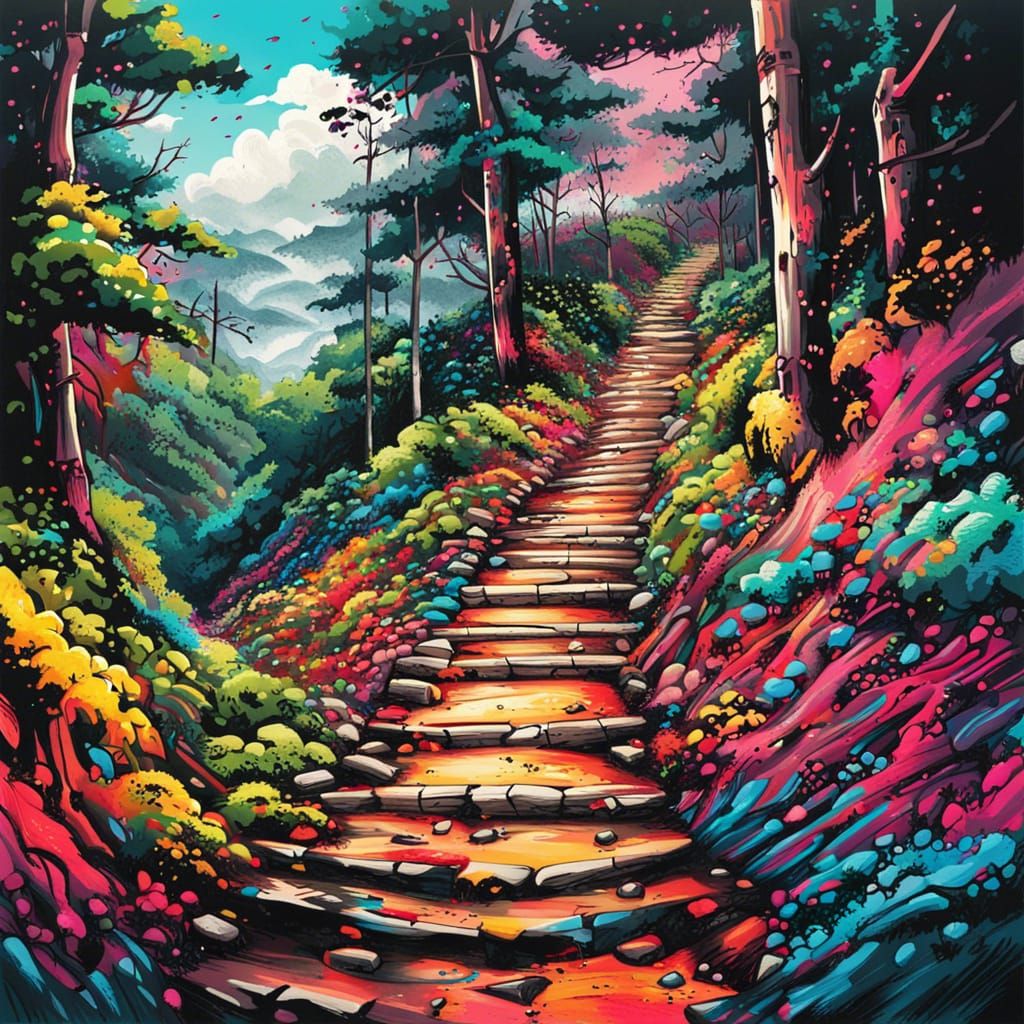Hiking Trail in Japanese Graffiti Art Style