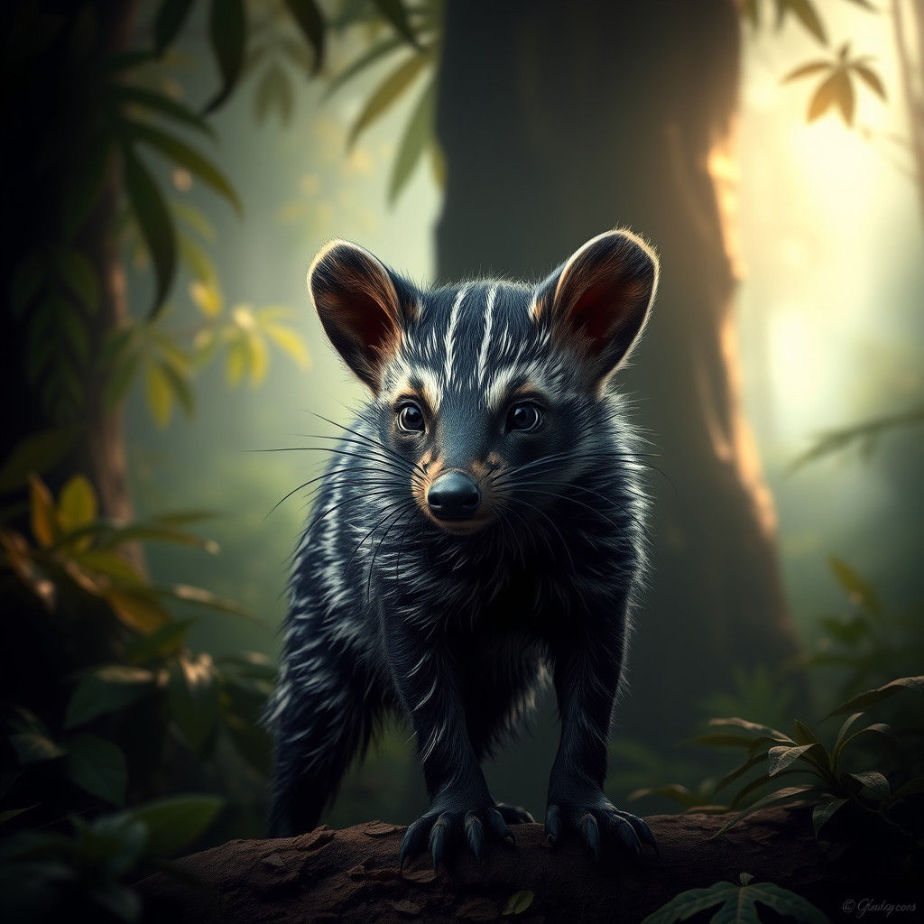 Hyperrealistic Lowland Streaked Tenrec in Madagascar Forest