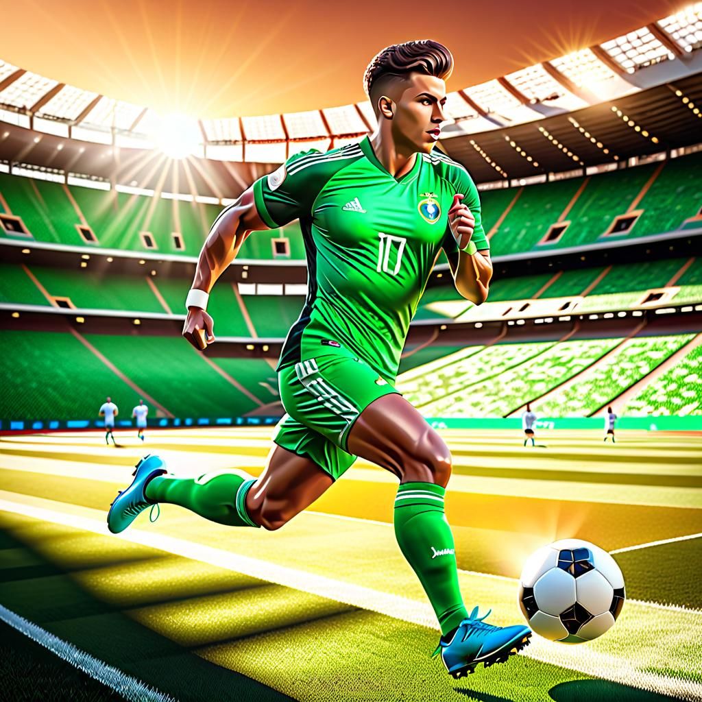 Soccer Player Sampaio on Stadium Field in Digital Art