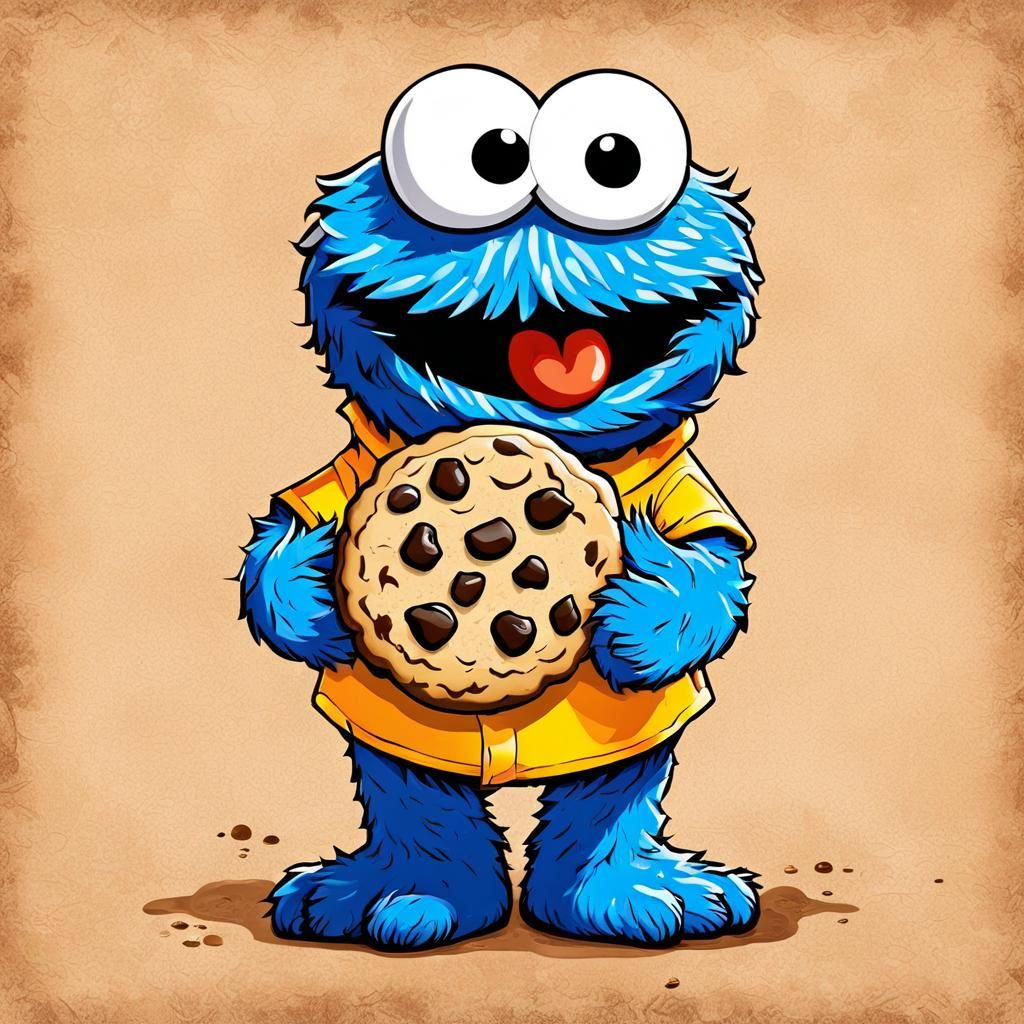 Adorable Chibi Cookie Monster in Anime Style