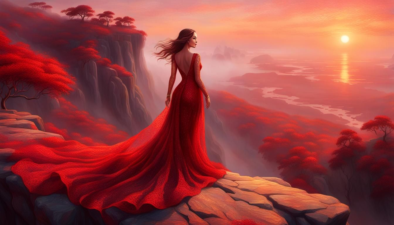 Sensual Dancer in Red: A Pointillist Impression