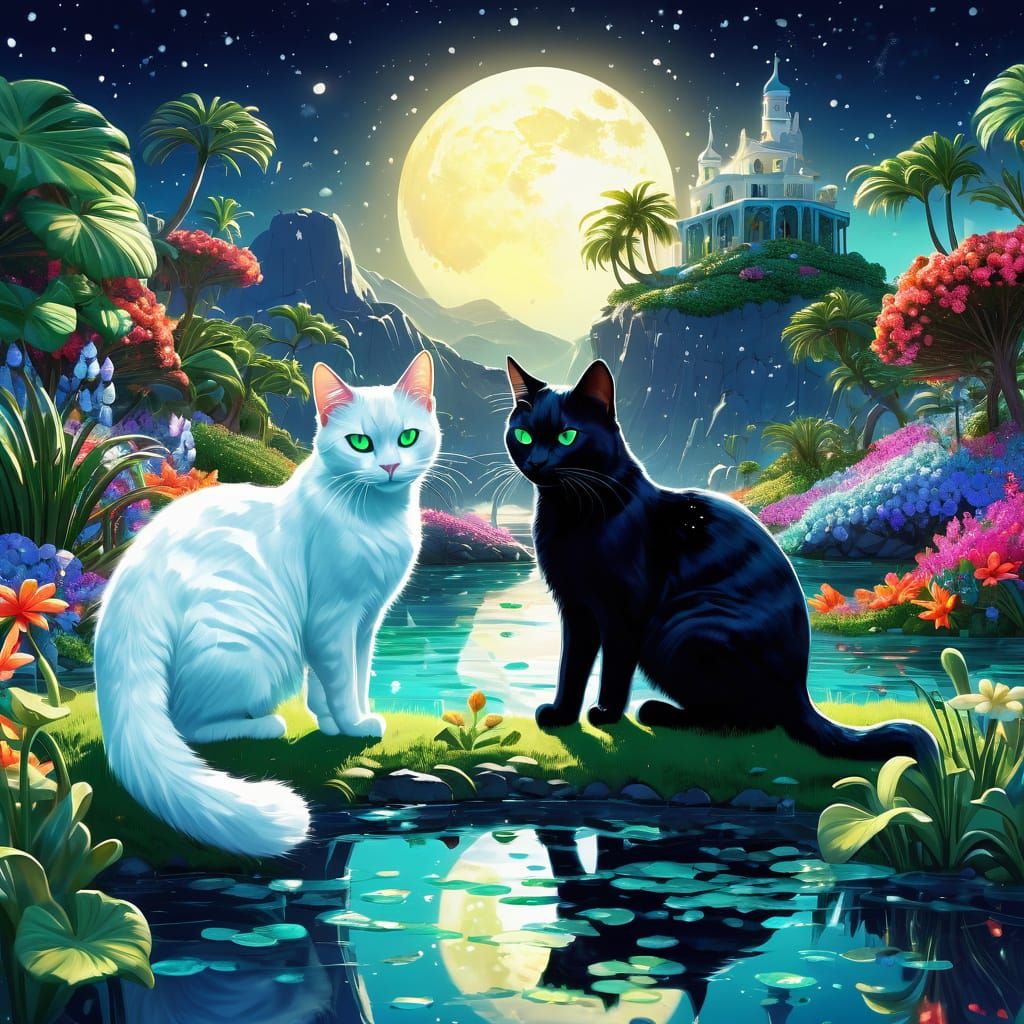 Black and White Cats Explore Magical Island