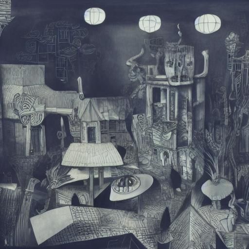 Dali's Apartment: Hyperdetailed Ink Storybook Illustration