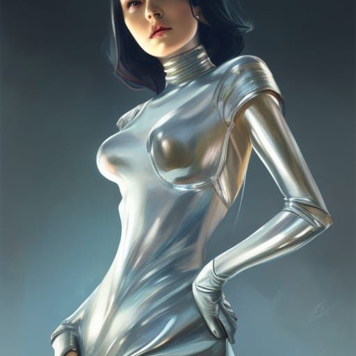 Dazzling Silver Robot Girl Portrait in Artgerm Style