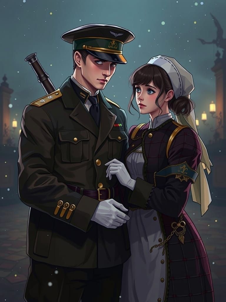 WWI Nurse and Soldier in Cel-Shaded Anime Style