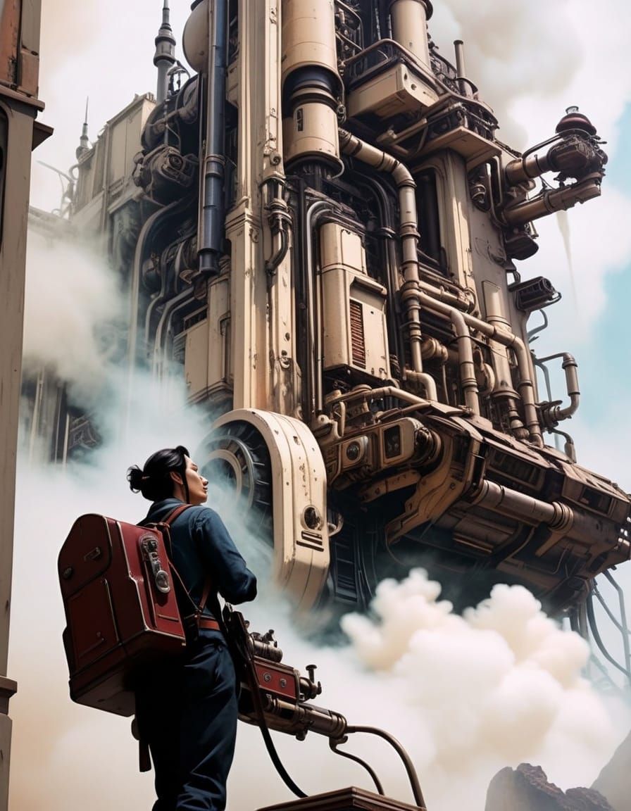 A Hyperdetailed Sci-Fi Scene of a Person Amongst Majestic Ma...