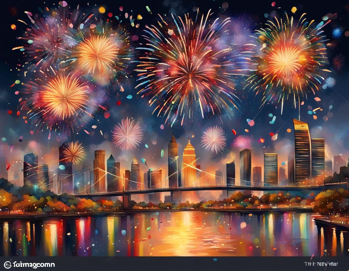 New Year 2024 Celebration with Fireworks