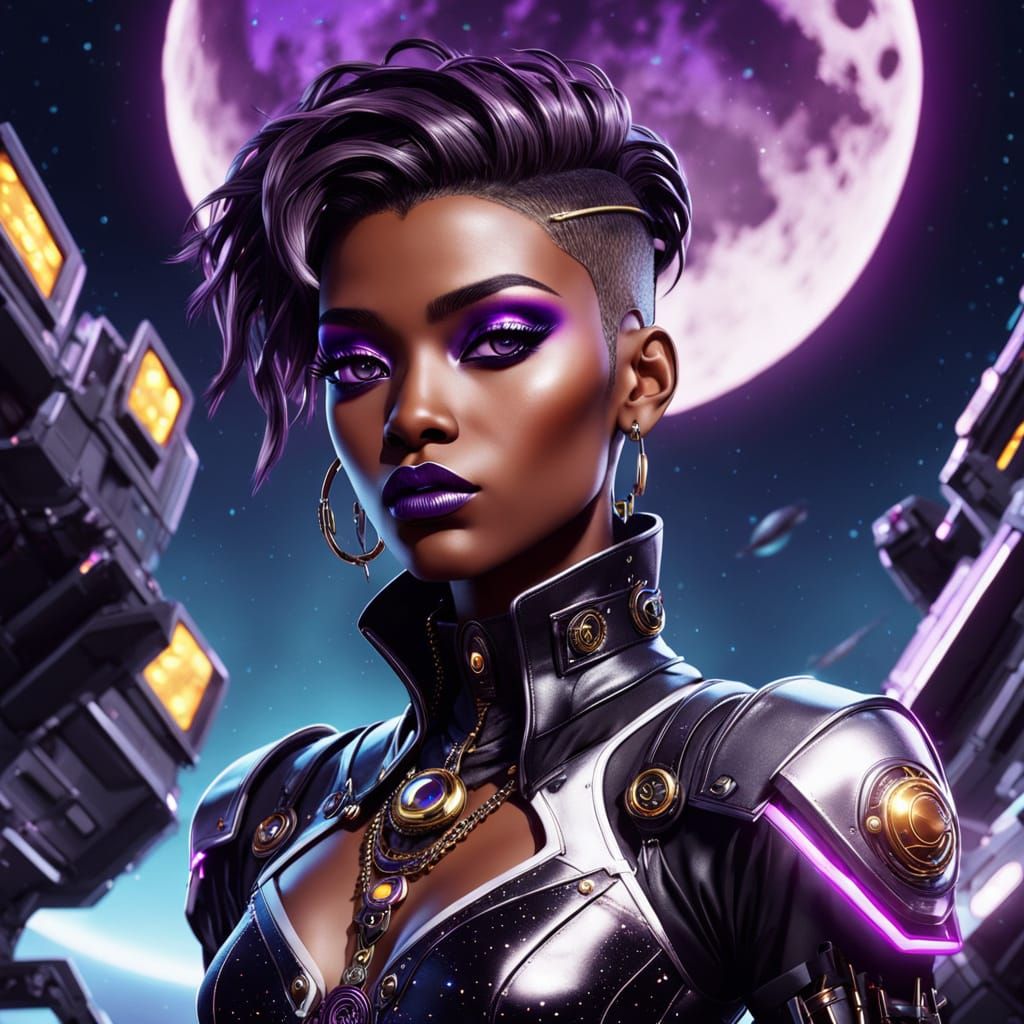 Glamorous Space Ace in Neon-Lit Futurism