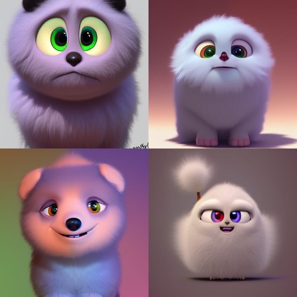 Fluffy Cute Character in Pixar Style 3D Art
