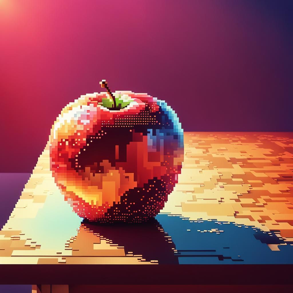 Beautiful Apple Pixel Art Illustration with Vibrant Colors