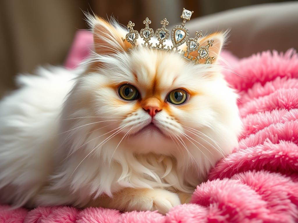 Regal Persian Cat Adorned in Tiara Royalty