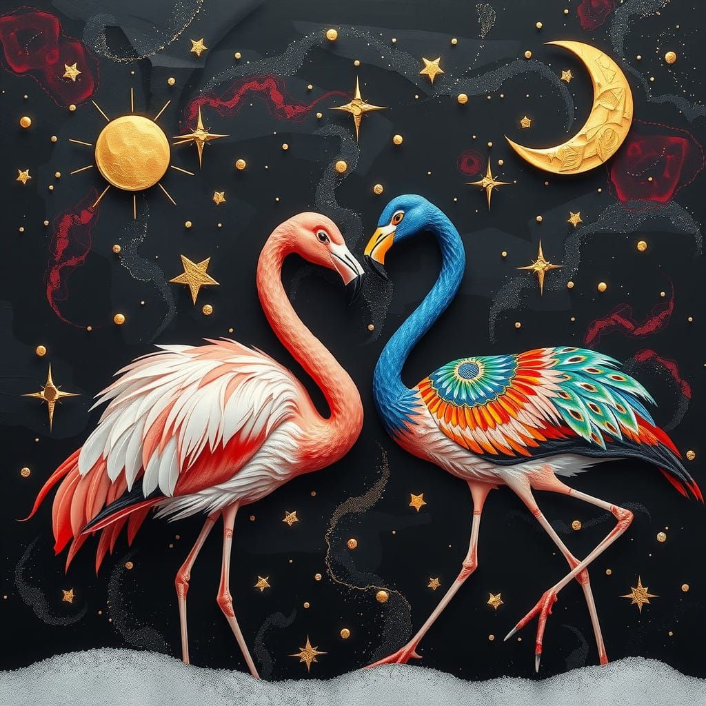 Luxurious Celestial Night Landscape in Bold, Intricate Color...