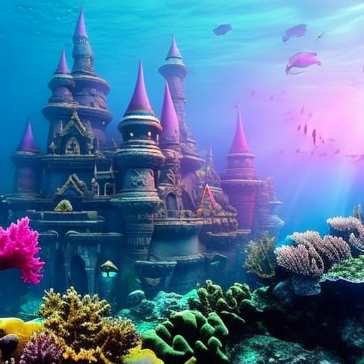 Underwater Disneyland Castle in a Fantasy Coral Reef