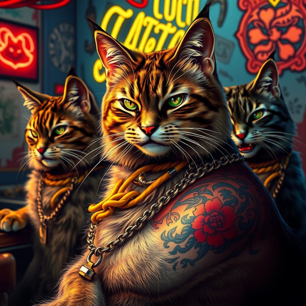 Hyper Realistic Gangsta Cats in Dynamic Lighting