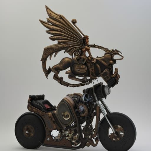 Steampunk Rider on Pegasus Motorcycle