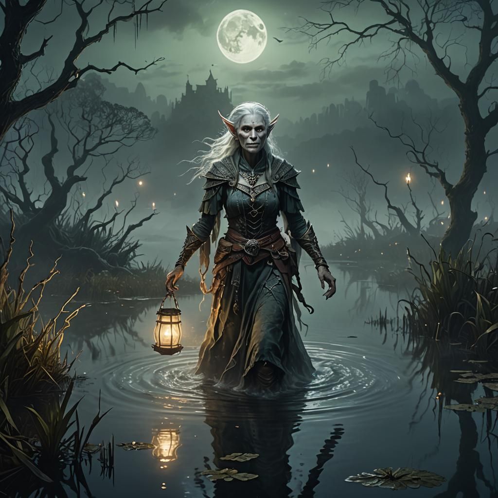 Ethereal Half-Elf Ghost in Misty Marsh