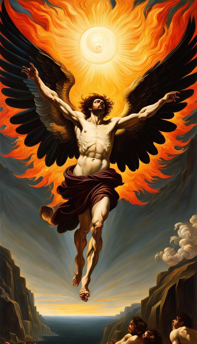 Icarus's Tragic Fall in Baroque Style