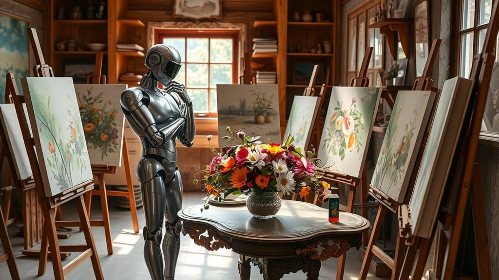 Artistic Synthesis in a Sunlit Atelier